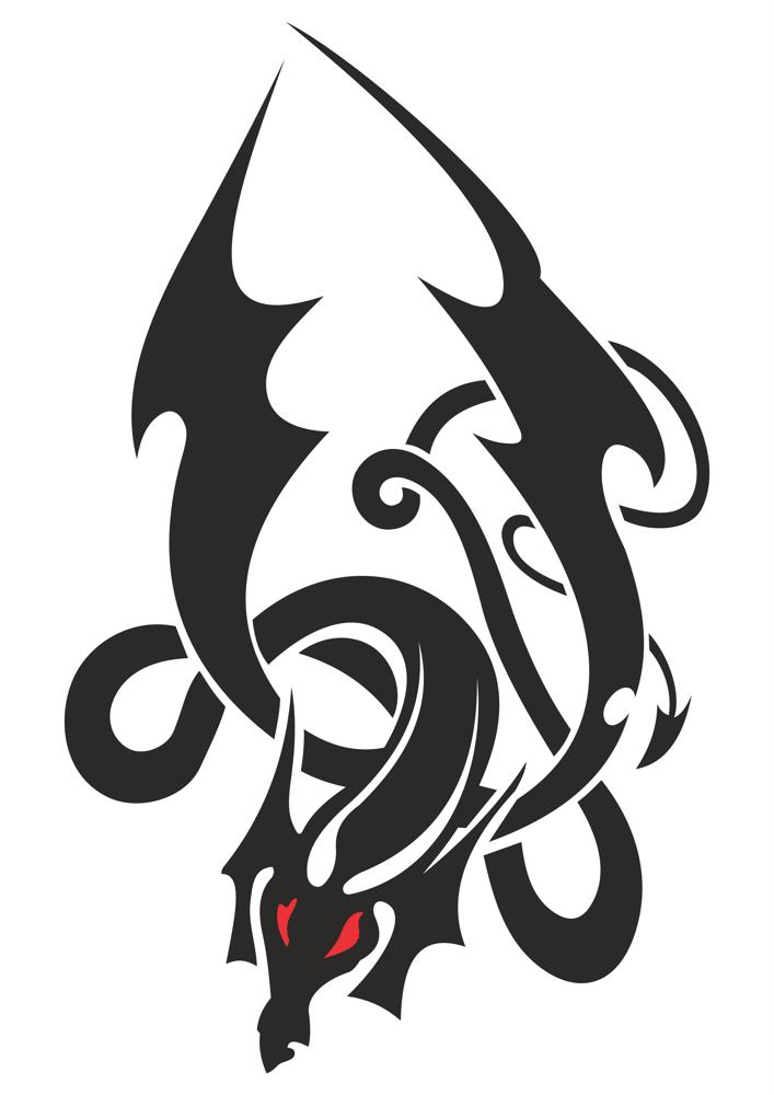 Vetor de estêncil de tatuagem de dragão japonês