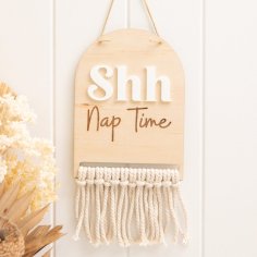 Laser Cut Baby Sleeping Sign Door Hanger Shhh Baby Sleeping Macrame Boho Design