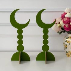 Laser Cut Ramadan Crescent Moon Decoration Stand – Minaret Set Wooden Hilal Stand Dining Table Decor