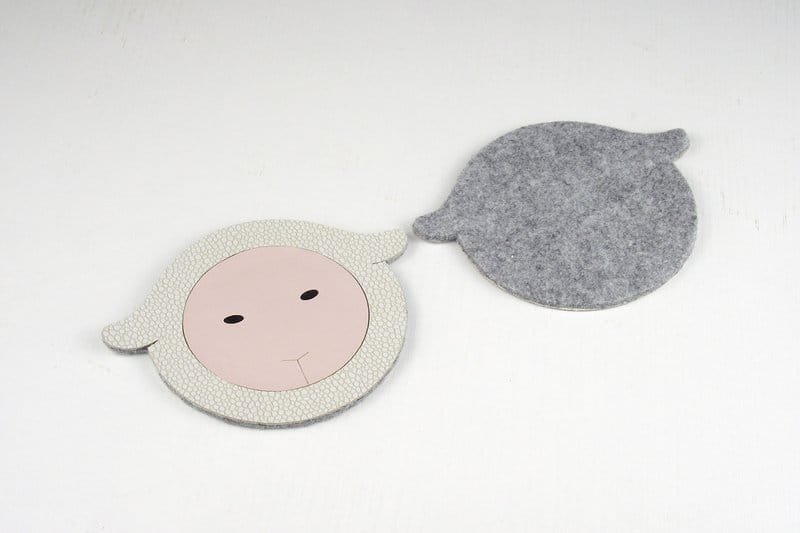 Laser Cut Sheep Monster PU Leather   Wool Felt Coasters