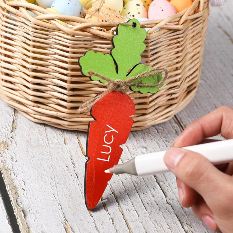 Laser Cut Easter Basket Name Tags DIY Blank Wooden Easter Carrot Tag
