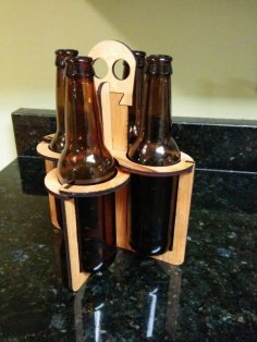 Laser Cut Puzzle Minimal 4 Pack Bottle Carrier DXF File