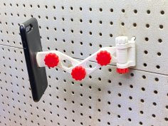 Articulating, Pegboard-Mounted, Quad Lock Phone Mount 3D Printer Model