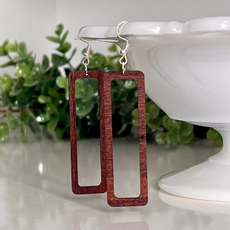 Laser Cut Rectangular Wooden Earrings