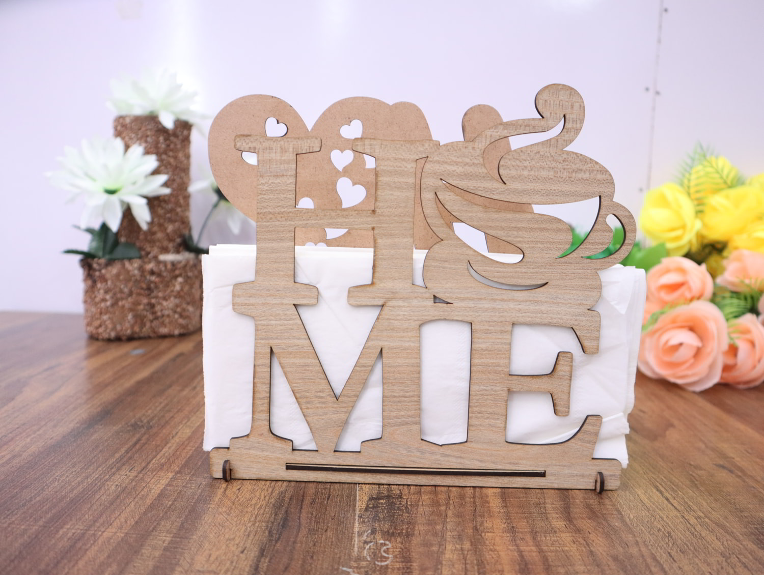 Laser Cut Wooden Home Napkin Holder 3mm Free Vector