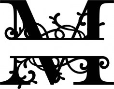 Lettera M con monogramma diviso fiorito