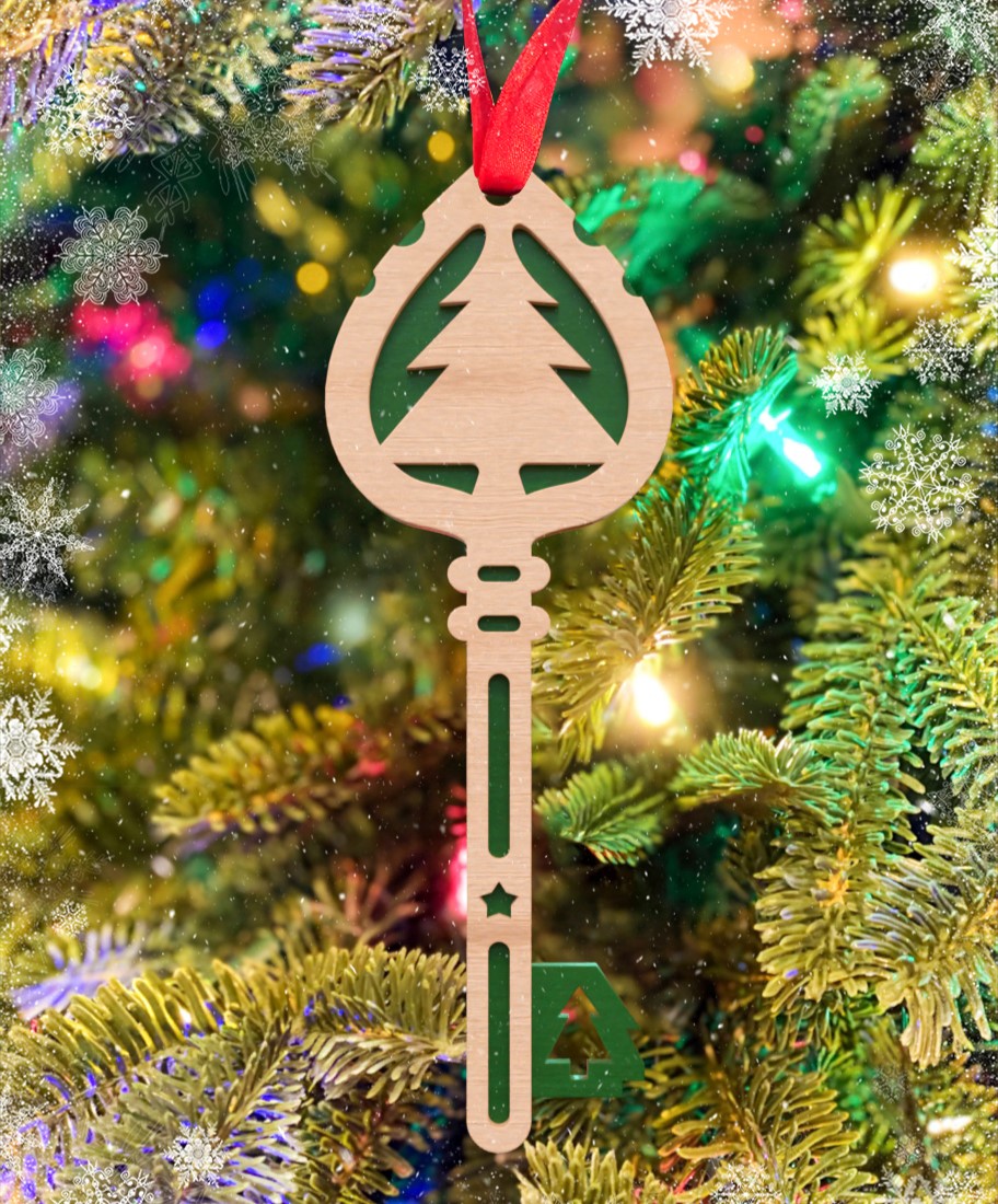 Laser Cut Christmas Tree Toy Key Free Vector