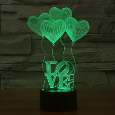 Lâmpada de mesa 3D cortada a laser Balões de amor acrílico luz noturna