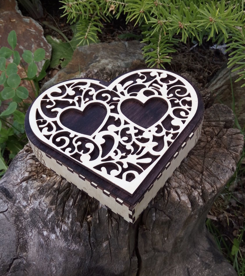 Laser Cut Two Hearts Gift Box Free Vector