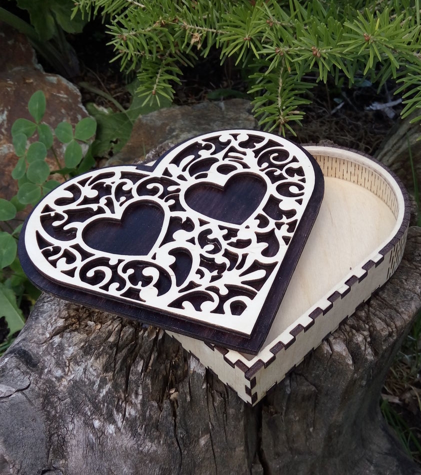 Laser Cut Two Hearts Gift Box Free Vector