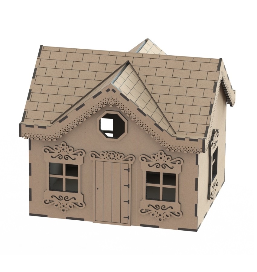 लेजर कट आधुनिक लकड़ी का खिलौना हाउस लकड़ी की गुड़िया हाउस