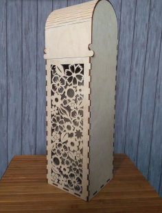 Caja de vino de madera cortada con láser de una botella con caja de regalo con tapa abatible