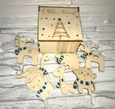 Laserowo wycinane drewniane pudełko na zabawki świąteczne