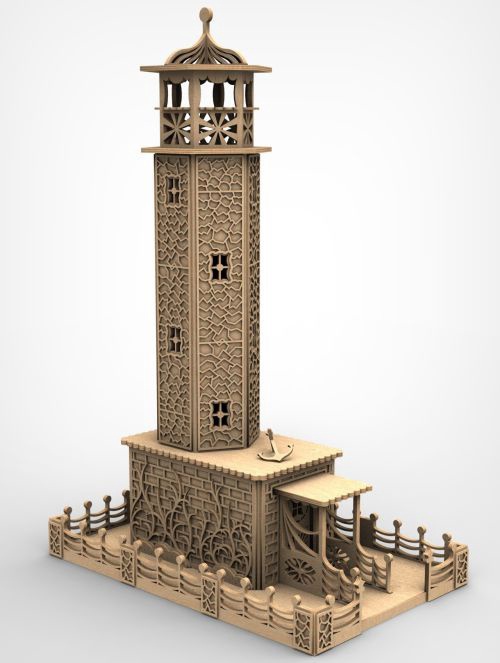 Lazer Kesim Ahşap Deniz Feneri 3D Model