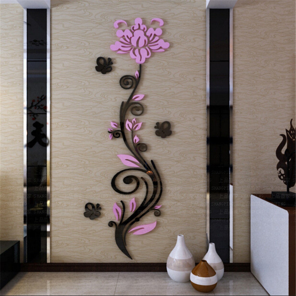 Decorazione da parete in acrilico 3D con fiore di rosa tagliato al laser
