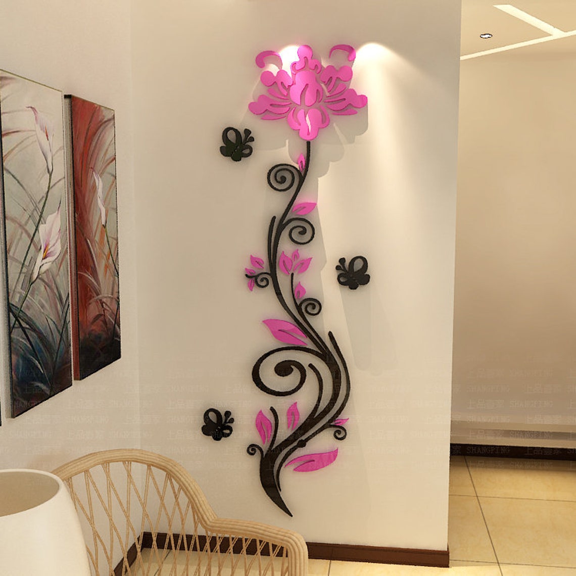 Laser Cut Rose Flower 3D Acrylic Wall Decor Free Vector