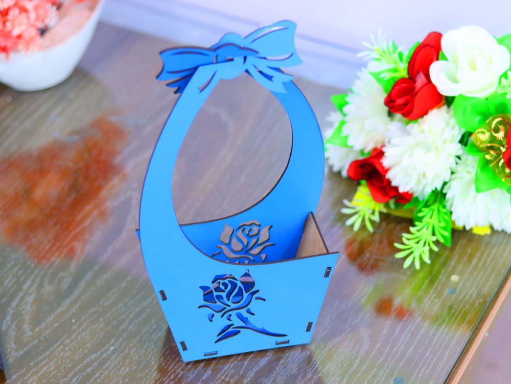 Laser Cut Flower Basket Stand Free Vector