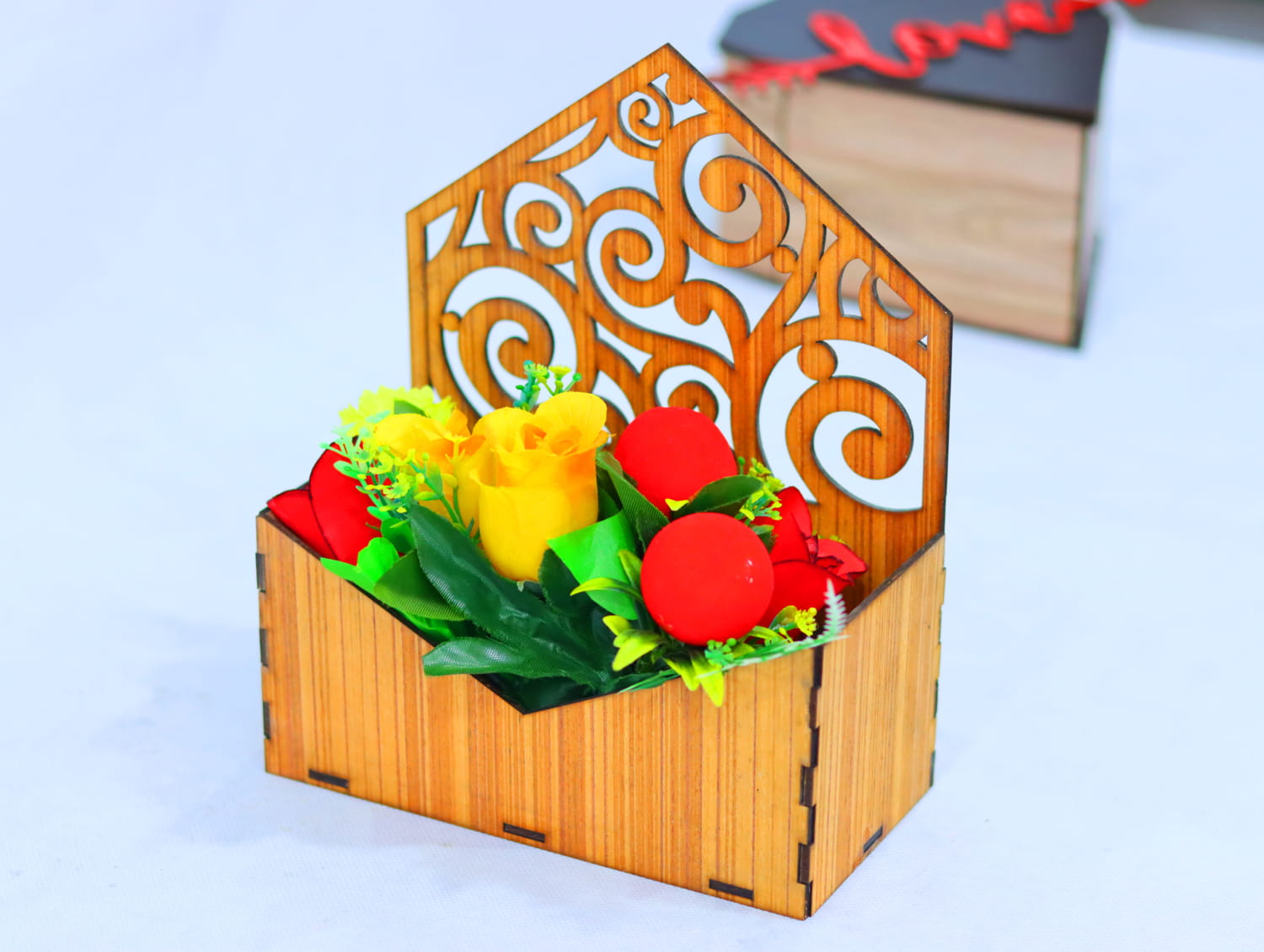 Laser Cut Wood Flower Basket 3mm Free Vector