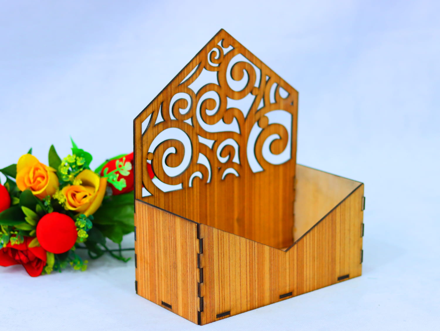 Laser Cut Wood Flower Basket 3mm Free Vector