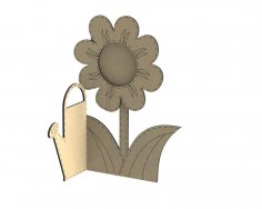 Laser Cut Photo Frame Watering Can With Flower Free Vector