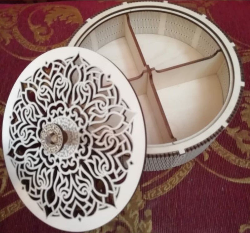 Laser Cut Plywood Round Box Basket With Compartments Free Vector