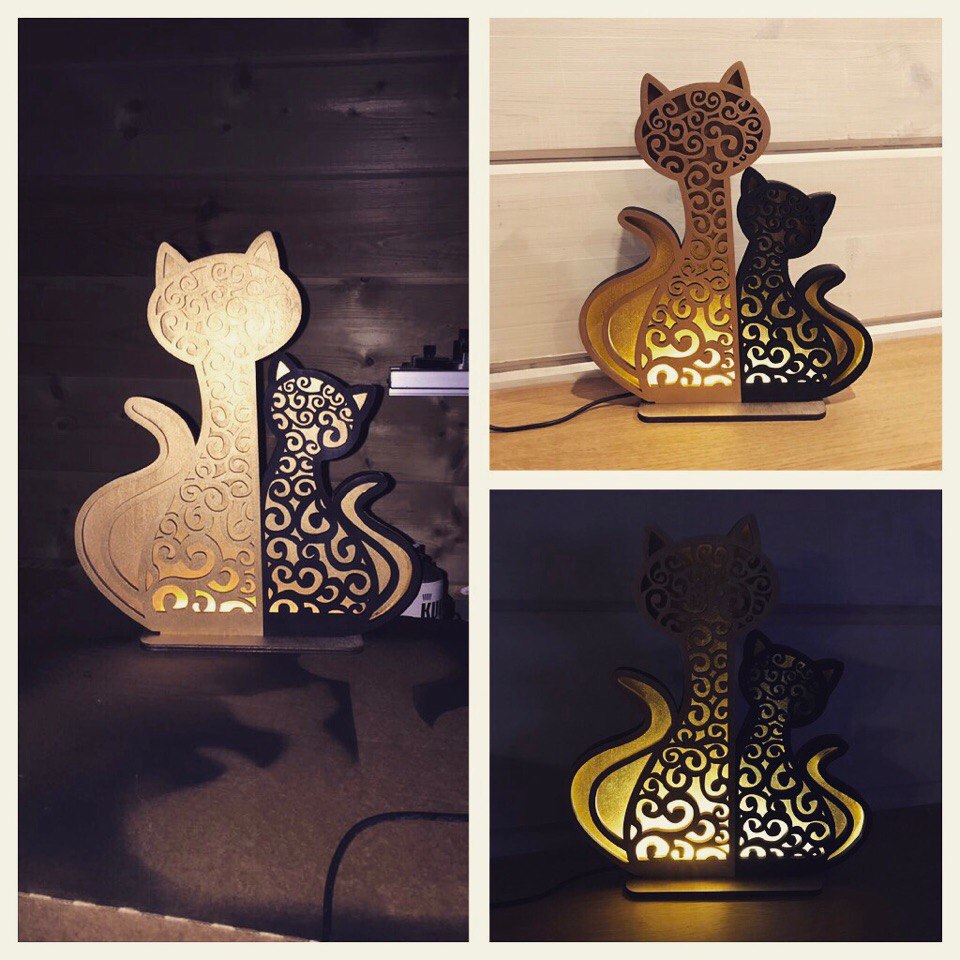 Laser Cut Cat And Kitten Night Light Lamp Home Decor Free Vector