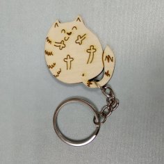 Шаблон брелка для ключей с изображением кота из дерева с лазерной резкой