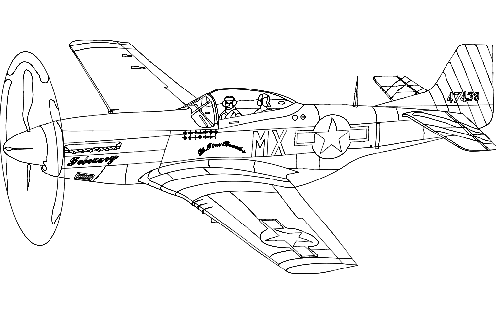 Файл dxf силуэта самолета P51 Mustang