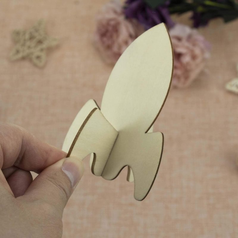 Laser Cut Wooden Stand Up Rocket Shaped Tabletop Ornament