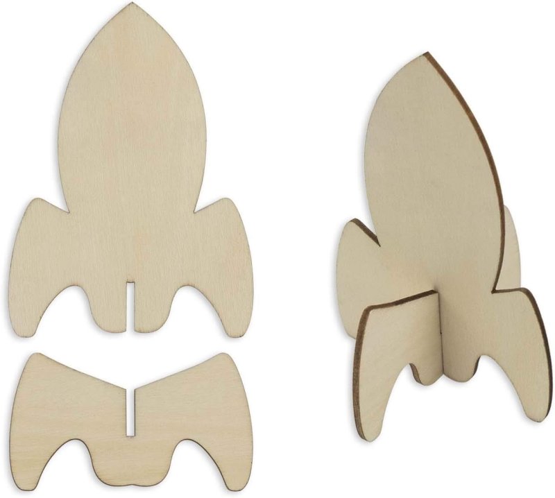 Laser Cut Wooden Stand Up Rocket Shaped Tabletop Ornament