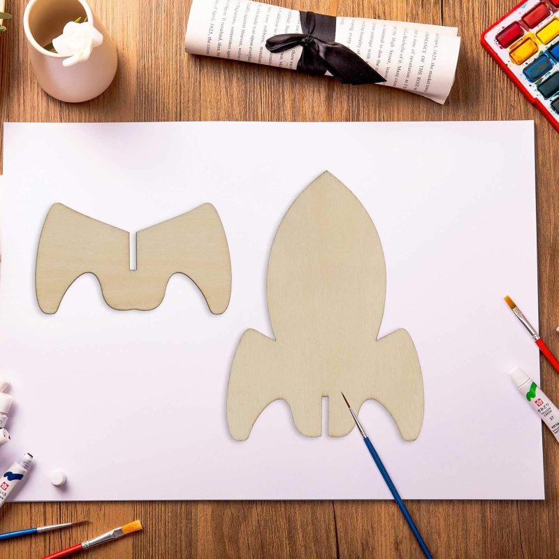 Laser Cut Wooden Stand Up Rocket Shaped Tabletop Ornament