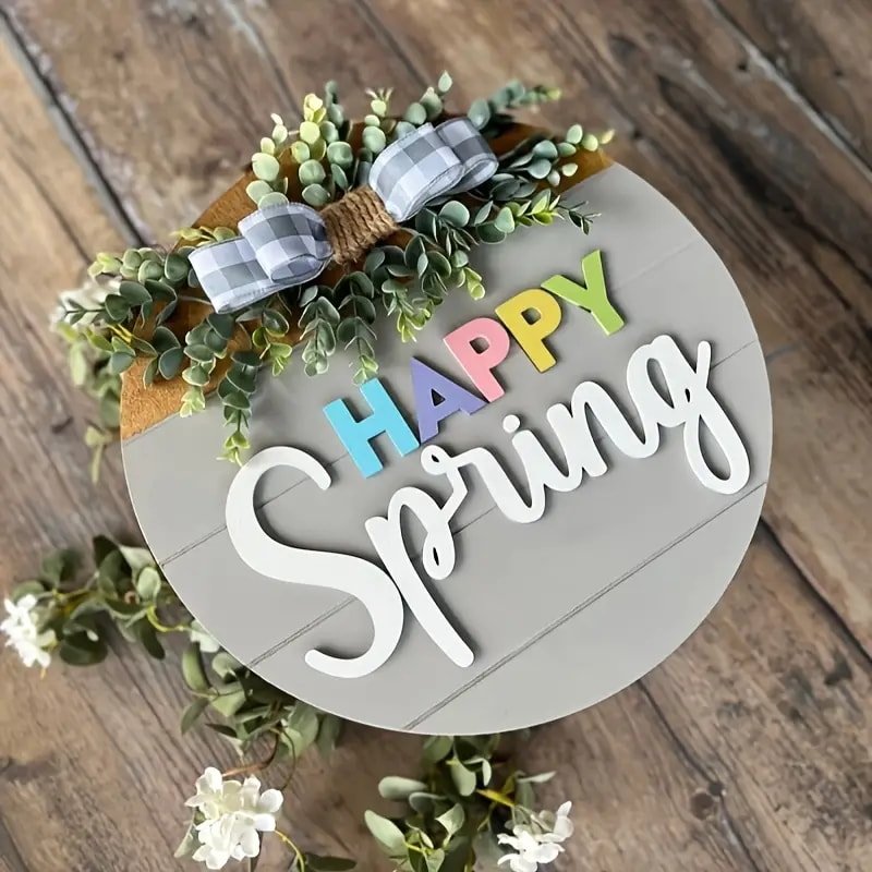 Laser Cut Spring Summer Classic Round Wood Door Hanging Decoration