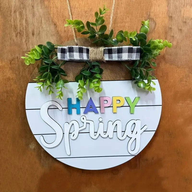 Laser Cut Spring Summer Classic Round Wood Door Hanging Decoration
