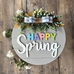 Laser Cut Spring Summer Classic Round Wood Door Hanging Decoration