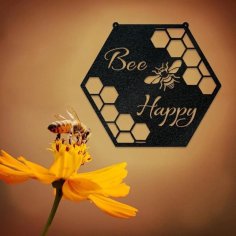 Laser Cut Bee Happy Metal Bee Wall Hanging Sign