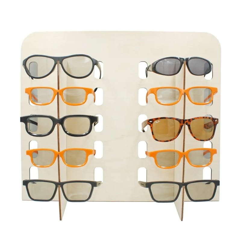 Laser Cut Wooden Countertop Display Stand For 10 Sunglasses