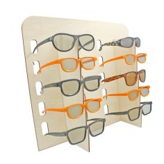 Laser Cut Wooden Countertop Display Stand For 10 Sunglasses