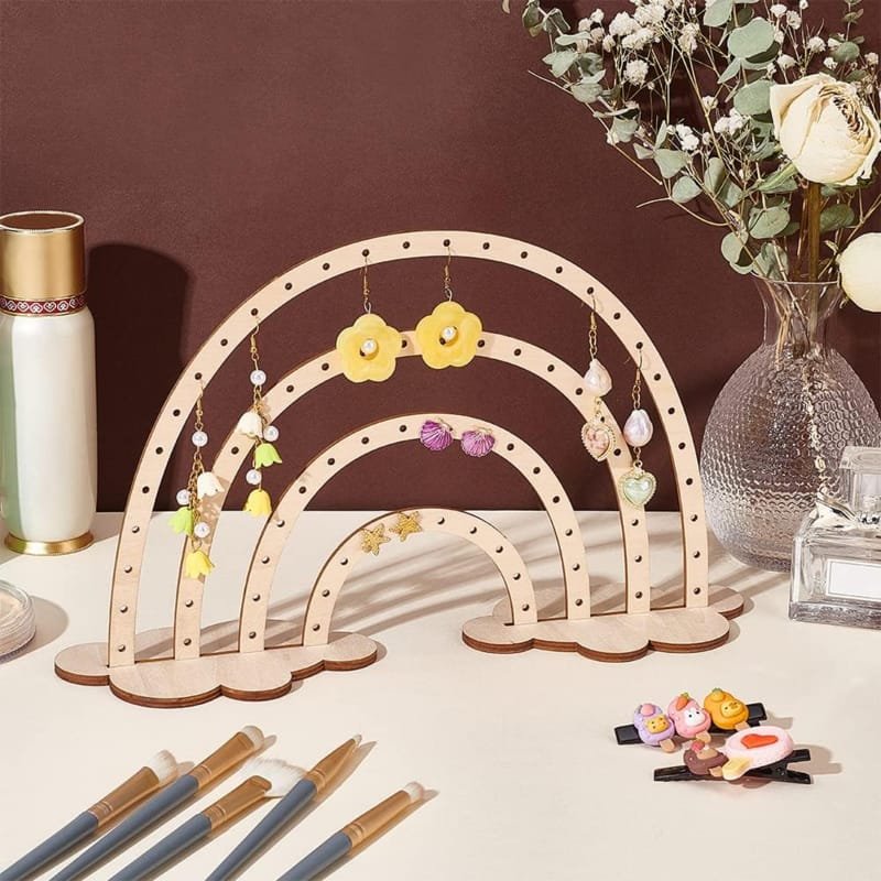 Laser Cut Earring Holder Rainbow Earrings Display Wood Earring Stand Jewelry Hanging Organizer