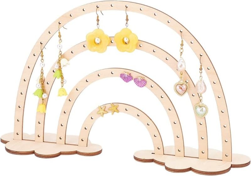 Laser Cut Earring Holder Rainbow Earrings Display Wood Earring Stand Jewelry Hanging Organizer