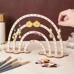 Laser Cut Earring Holder Rainbow Earrings Display Wood Earring Stand Jewelry Hanging Organizer