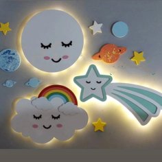 Laser Cut Baby Night Light – Clouds Rainbow Night Light for Nursery – Moon Stars Shape Nursery Wall Light