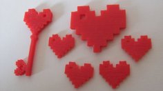 8 Bit Heart Pendant Charm Set 3D Printer Model