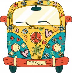 Hippie Van T-Shirt Design Free Vector