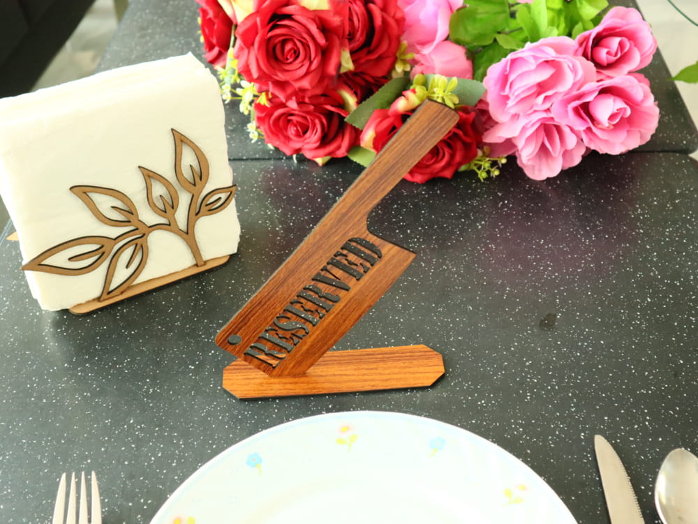 Laser Cut Wooden Reserved Sign for Table Free Vector