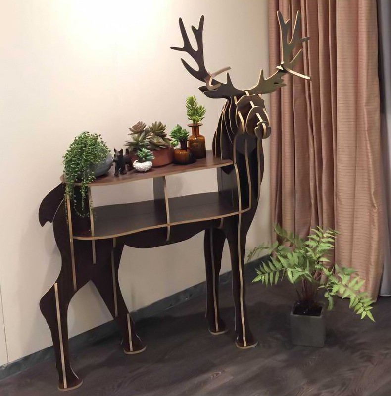 Laser Cut Deer Coffee Table Book Shelves Deer Wood Furniture Free Vector