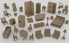 Laser Cut Wooden Dollhouse Furniture 3mm Free Vector