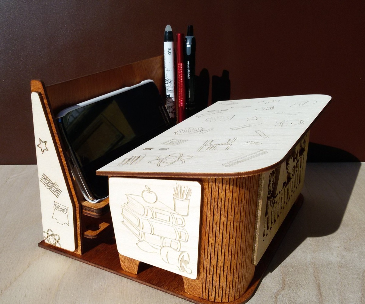Laserowo wycinane meble szkolne w kształcie organizera stojak na telefon uchwyt na ołówki prezent dla nauczyciela