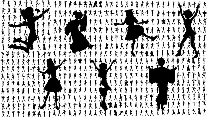 Silhouettes of Anime Girls Free Vector
