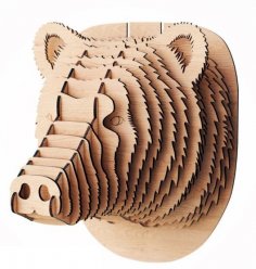 Cabeza de trofeo de animal de madera cortada con láser Decoración de pared de cabeza de oso