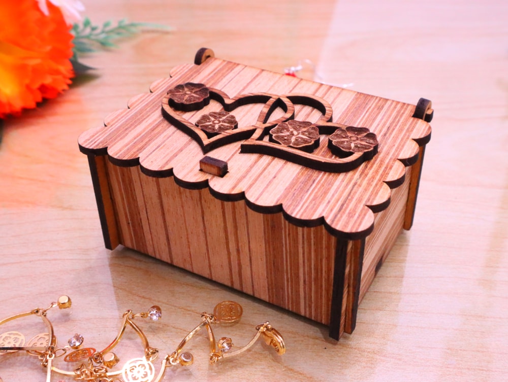 Laser Cut Double Heart Jewelry Box 3mm CDR File